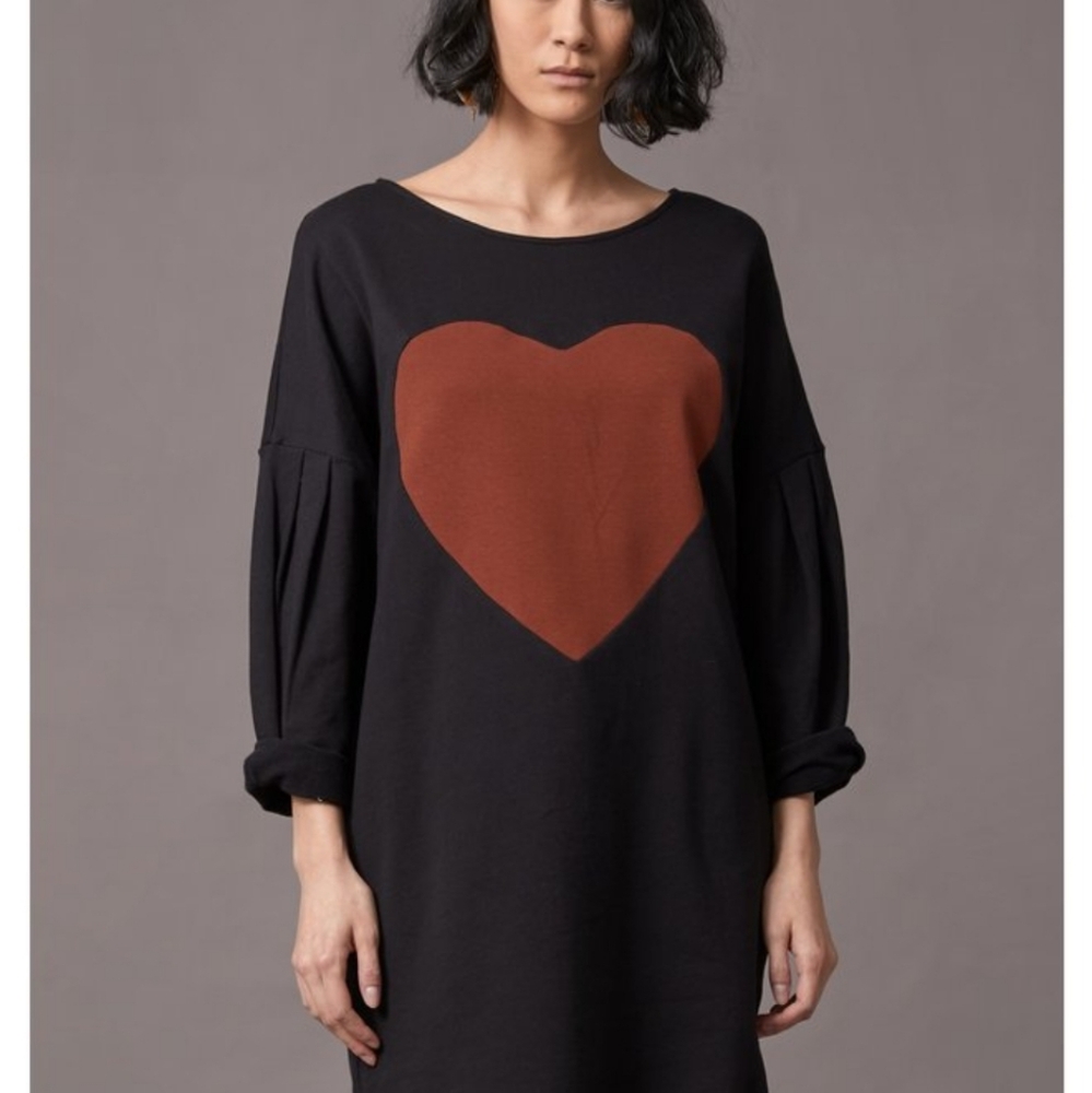 Black Tunic Dress with Brown Heart Accent
